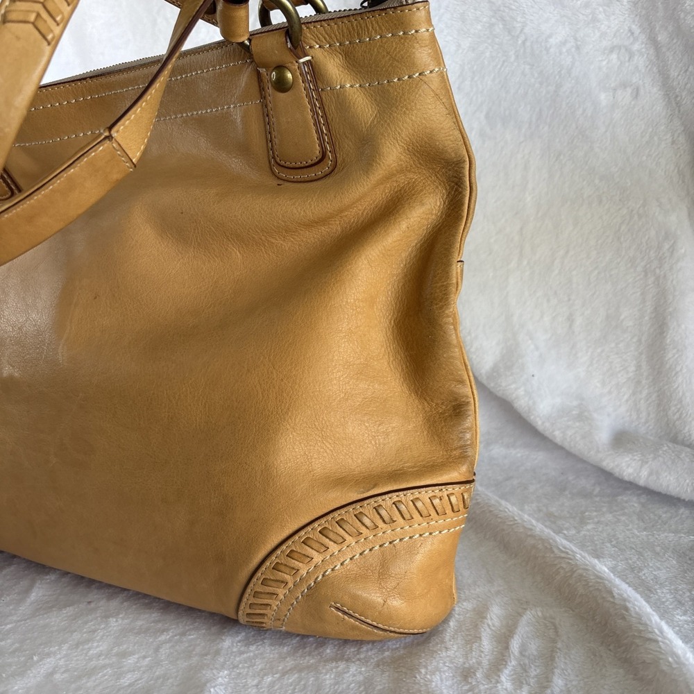 COACH Poppy Whipstitch Tote Bag Natural Tan Leather Large 19018 - Picture 11 of 16